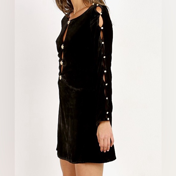 For Love And Lemons Black Velvet and Gold Bee Sheath Dress size small - Picture 3 of 12